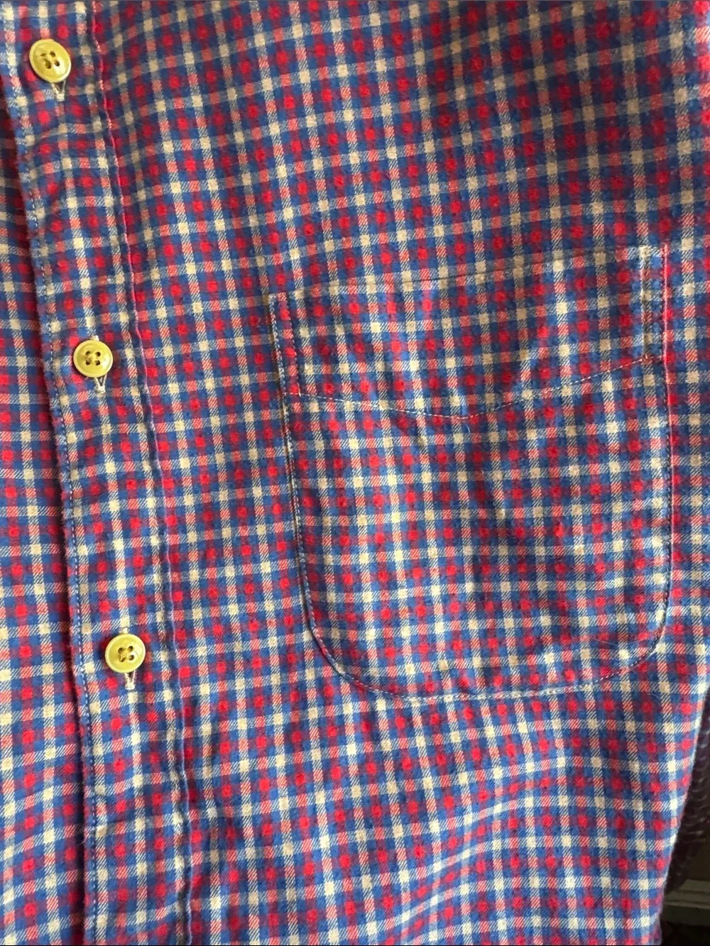 J. Crew Men’s Size Large Slim Red White and Blue Flannel Plaid Button-Down Shirt